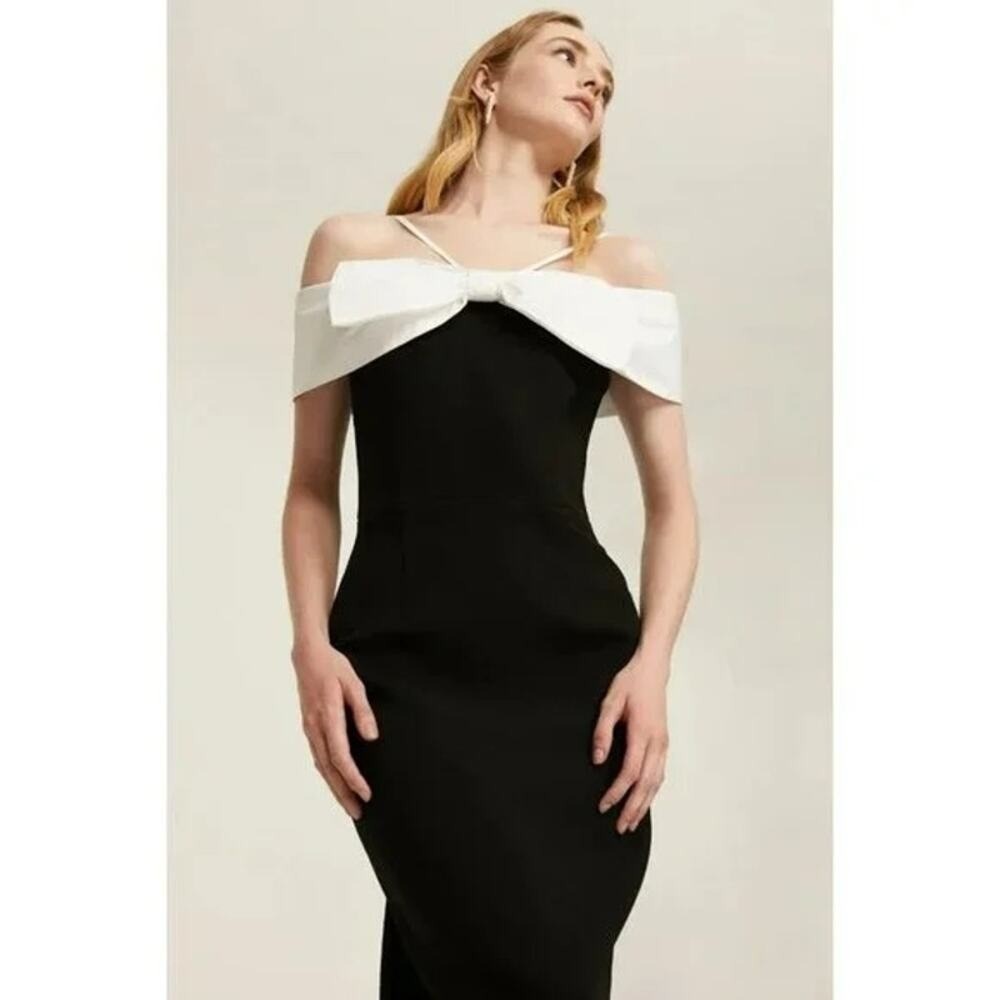 Rebecca Vallance Hepburn Bow‎ Midi Dress Black US 4